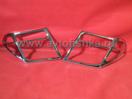 Nissan Pathfinder R51, Navara (05-10) пластиковые хромированные декоративные накладки на передние фары, комплект 2 шт.