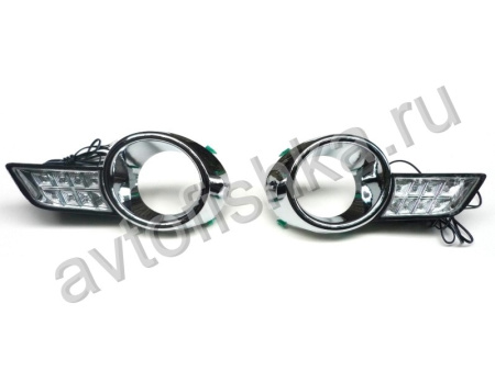 Toyota Highlander (2007-) передние дневные ходовые фары DRL с хромированными рамками