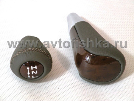 Toyota Land Cruiser 100 VXR (03-07), Lexus LX470 ручки на рычаги переключения передач АКПП, темное дерево - серая кожа, под ступенчатый селектор, без фиксатора