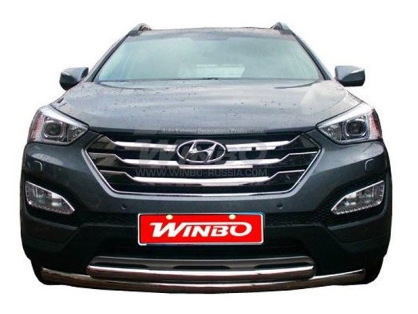 Hyundai Santa Fe (2012-) защита переднего бампера из нержавеющей стали, труба 32 и 51 мм