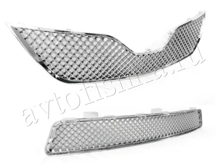 Toyota Camry V40 (09-11) решетка радиатора и переднего бампера хромированные, дизайн Bentley, комплект 2 шт.
