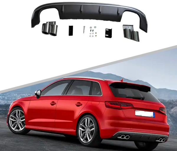 Диффузор S3 S-line для Audi A3 хэтчбек 2013-2016 с насадками