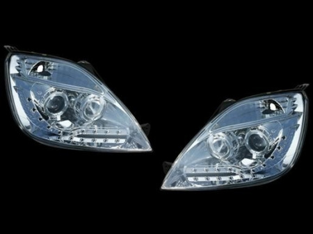 Ford Fiesta (01-05) 3, 5 дв. фары передние линзовые хромированные, со светящимися ободками, комплект 2 шт.
