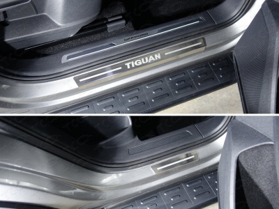 Volkswagen Tiguan (17–) Накладки на пороги внешние (лист шлифованный надписьTiguan) 4 шт
