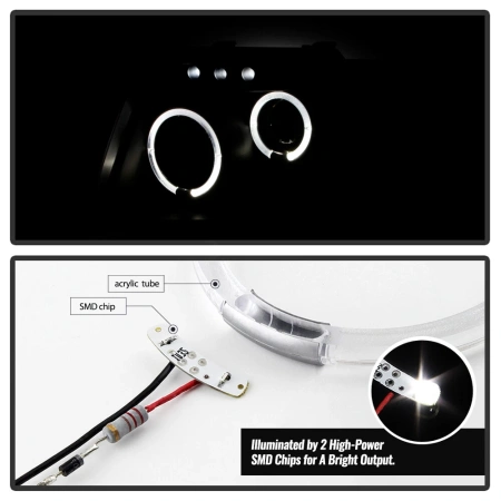 Ford Expedition (2003-2006) фары передние линзовые черные со светящимися ободками, со светодиодной подсветкой