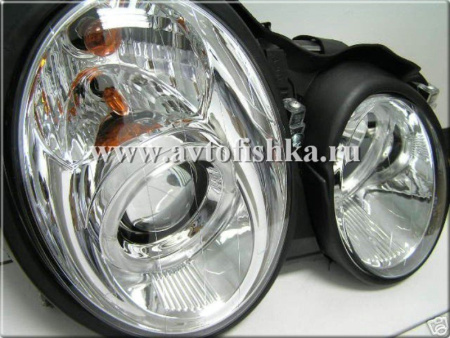 Mercedes CLK W208 (98-02) фары передние линзованные хромированные, комплект 2 шт.