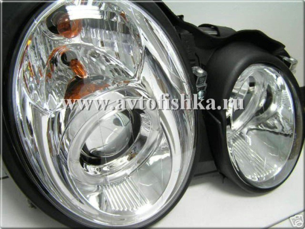 Mercedes CLK W208 (98-02) фары передние линзованные хромированные, комплект 2 шт.