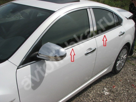 Mazda 3 хэтчбек (2009-) молдинги окон нижние из нержавеющей стали, 4 шт.