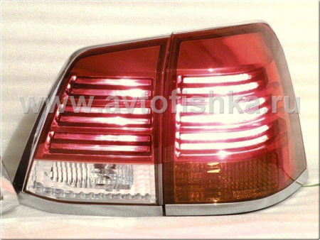 Toyota Land Cruiser 200 (08-) фонари задние красно-хромированные, дизайн Lexus LX570, комплект лев.+прав.