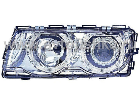 BMW 7 E38 (99-01) фары передние линзовые хромированные, с корректором, со светящимимся ободками, комплект 2 шт.