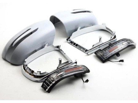 Mercedes W220, W215 корпуса боковых зеркал белые, со светодиодными поворотниками и подсветкой Welcome, дизайн SL-class, комплект 2 шт.