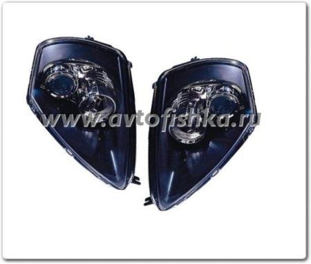 Mitsubishi Eclipse (00-05) передние фары линзовые черные, со светящимися ободками, комплект 2 шт.