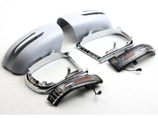 Mercedes W220, W215 корпуса боковых зеркал белые, со светодиодными поворотниками и подсветкой Welcome, дизайн SL-class, комплект 2 шт.