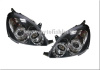 Toyota Yaris, Vitz (99-05) фары передние линзовые черные, со светящимися ободками, комплект 2 шт.