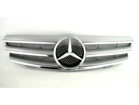 Mercedes CLK W209 (03-09) решетка радиатора серебристая, дизайн Big Star, стиль CL, 3 ламели.