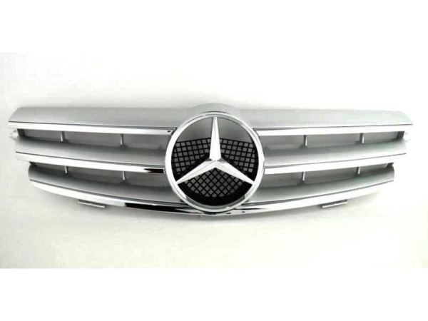 Mercedes CLK W209 (03-09) решетка радиатора серебристая, дизайн Big Star, стиль CL, 3 ламели.