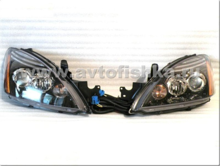 Mitsubishi Lancer 9 (03-07) передние фары линзовые черные, комплект 2 шт.