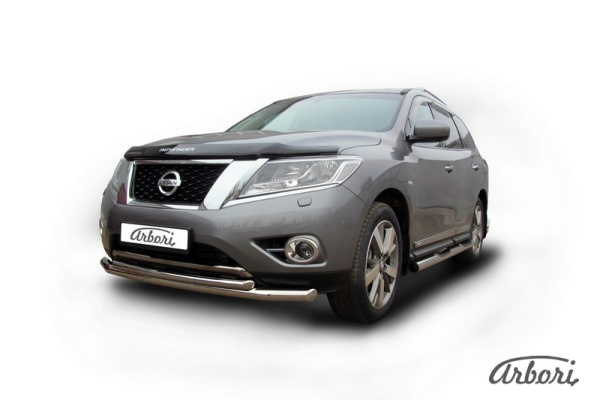 Защита переднего бампера Arbori d76+d57 двойная NISSAN PATHFINDER 2014-