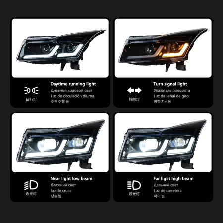 Chevrolet Cruze (2010-2016) фары передние черные линзовые c диодной подсветкой в стиле BMW