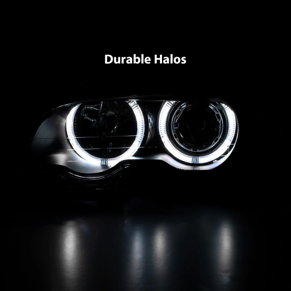 BMW 3 E46 Купе / M3 (2000-2006) фары передние линзованные черные, с ангельскими глазками