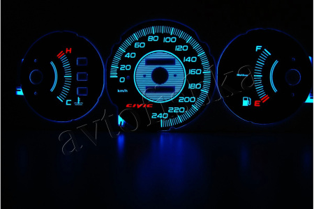 Honda Civic (92-95) светодиодные шкалы (циферблаты) без оборотов в минуту - дизайн 2