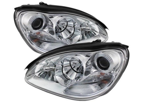 Mercedes S W220 (98-05) передние линзовые хромированные фары, с электрокорректором, комплект 2 шт.