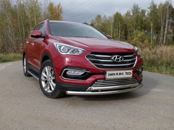 Hyundai Santa Fe (15–) Защита передняя нижняя (двойная) 60,3/50,8 мм (4WD)