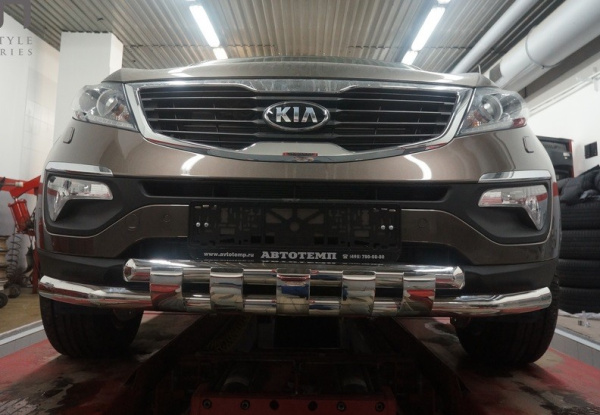 Kia Sportage (10–/14–) Защита переднего бампера двойная Shark d 60/60 мм, нерж.