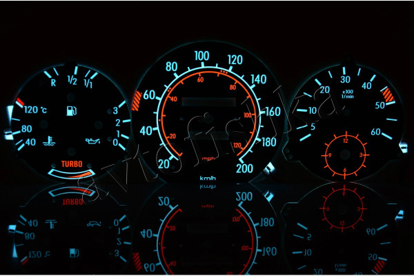 Mercedes W123 светодиодные шкалы (циферблаты) на панель приборов - дизайн 1