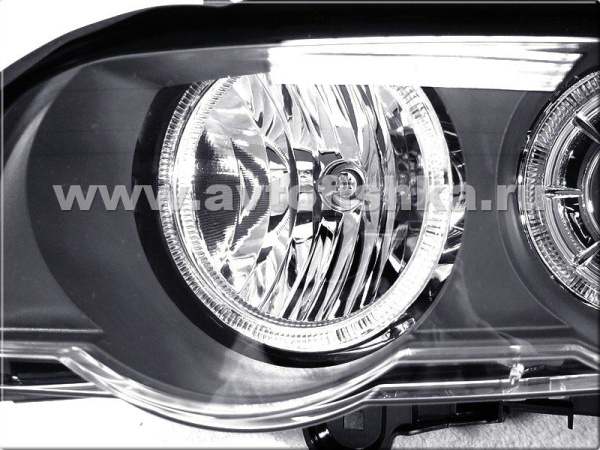 BMW X5 (98-03) передние фары линзовые черные, со светящимися ободками, под штатный ксенон, с моторами электрокорректора, комплект 2 шт.