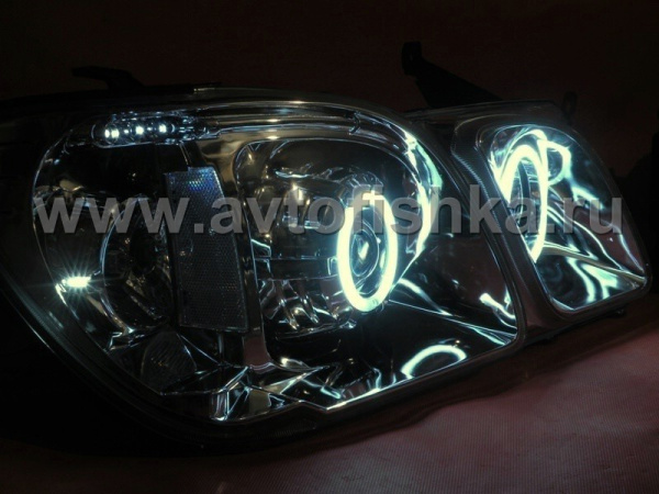 Lexus LX470 (1998-2007) фары передние линзовые хромированные, со светящимися ободками, комплект 2 шт