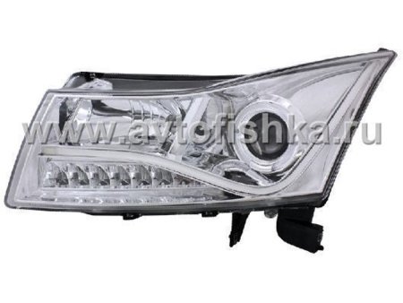 Chevrolet Cruze (08-) хромированные линзовые передние фары со светящимися ободками и диодной подсветкой в стиле Audi A8, комплект 2 шт.