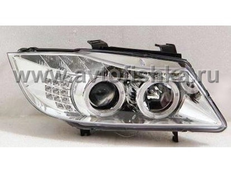 BMW 3 series E90 (05-) фары передние хромированные со светящимися ободками, линзовые cветодиодные c DRL