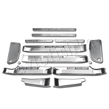 Toyota Land Cruiser 200 (08-) накладки на пороги дверных проемов, из нержавеющей стали с надписью Toyota, комплект 12 шт.