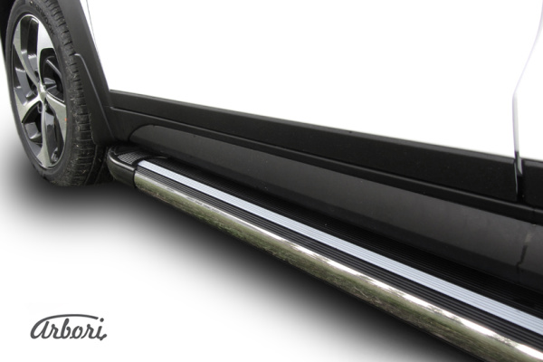 Комплект защиты штатных порогов алюминиевый профиль Arbori "Luxe Black" 1700 черная Hyundai Tucson 4WD 2015-