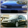 Volkswagen Golf 4 (1998-2005) фары передние черные, линзовые, со светящимися ободками