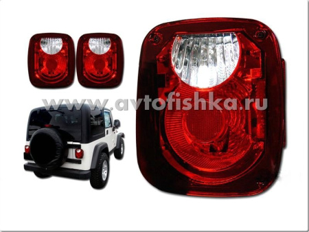 Jeep Wrangler (81-05) фонари задние красно-хромированные, комплект 2 шт.