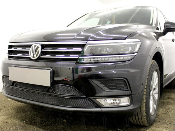 Volkswagen Tiguan (17–) Защита радиатора Premium, чёрная, низ (2 части)