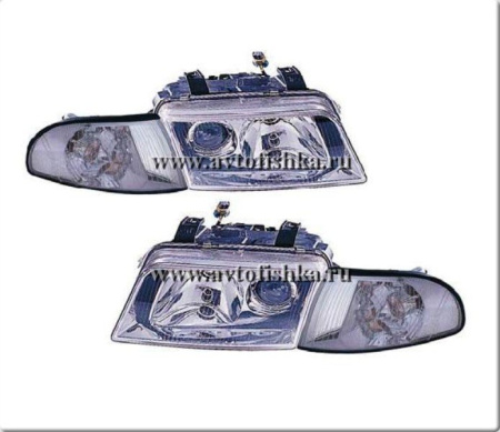 Audi A4 (94-98) фары передние линзовые хромированные, ксенон, под корректор, комплект 2 шт.