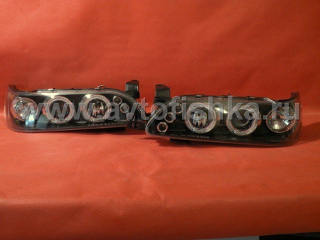 Toyota Corolla (92-97) AE100 фары передние линзовые черные со светящимися ободками, комплект 2 шт.