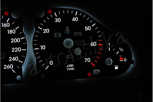 Mercedes W203 С (04-07) светодиодные шкалы (циферблаты) на панель приборов - дизайн 2