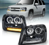 Chevrolet Trailblazer (01-09) фары передние черные, со светящимися ободками, со светодиоднами поворотниками, комплект 2 шт.