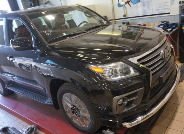 Lexus LX (12–) Защита переднего бампера одинарная d 76 мм, нерж.