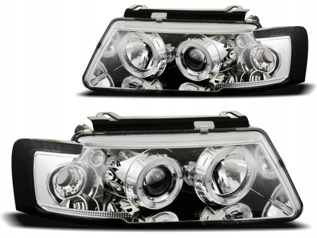 Volkswagen Passat B5 (97-00) фары передние линзовые хромированные, со светящимися ободками, комплект 2 шт.