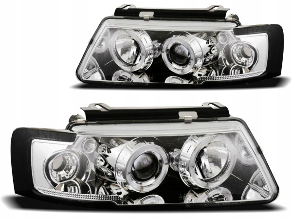 Volkswagen Passat B5 (97-00) фары передние линзовые хромированные, со светящимися ободками, комплект 2 шт.