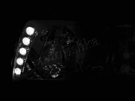 Mercedes S W126 (80-92) фары передние хромированные со светодиодными габаритными огнями, комплект 2 шт.