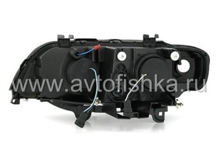 BMW X5 E53 (98-03) передние фары хромированные со светящимися ободками с подсветкой DRL, линзовые под ксенон