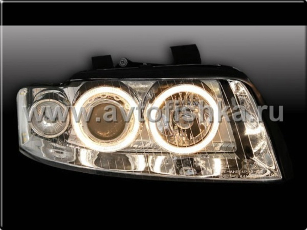 Audi A4 (01-04) фары передние линзовые хромированные, со светящимися ободками, под корректор, комплект 2 шт.