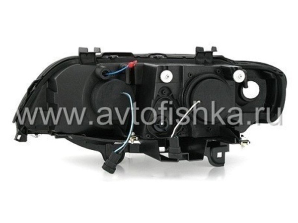 BMW X5 E53 (98-03) передние фары хромированные со светящимися ободками с подсветкой DRL, линзовые под ксенон