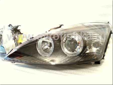 Ford Focus 1 (98-04) Europe+USA фары передние линзовые черные, со светящимися ободками, под ксенон, комплект 2 шт.